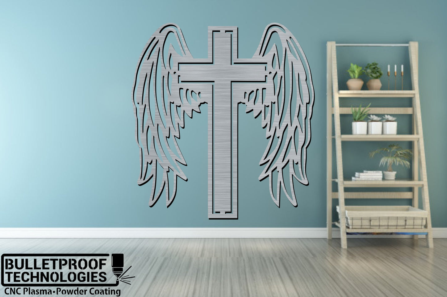 Angle Wing Cross 16x16 Metal Art- Home Decor- Metal Signs- Never Forget Signs